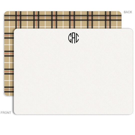 Personalized Tan Plaid Flat Stationery